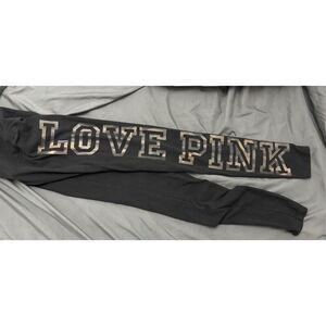 PINK XS Leggings Camouflage Letters on Black